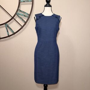 Ann Taylor Petite Dress 4P NWT Blue Sleeveless Lines Sheath Workwear Business